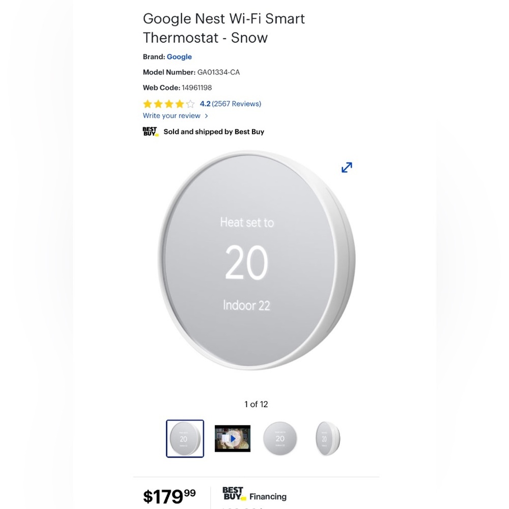 NEW Google Nest Wi-Fi Smart Thermostat - Snow